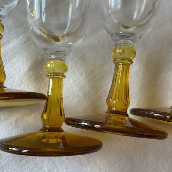 VTG MCM amber & clear glass cordials footed glasses set of 4 - Picture 8 of 8